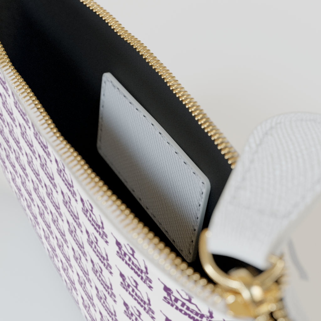 Mini Clutch Bag — Purple Script Repeat Pattern Wristlet