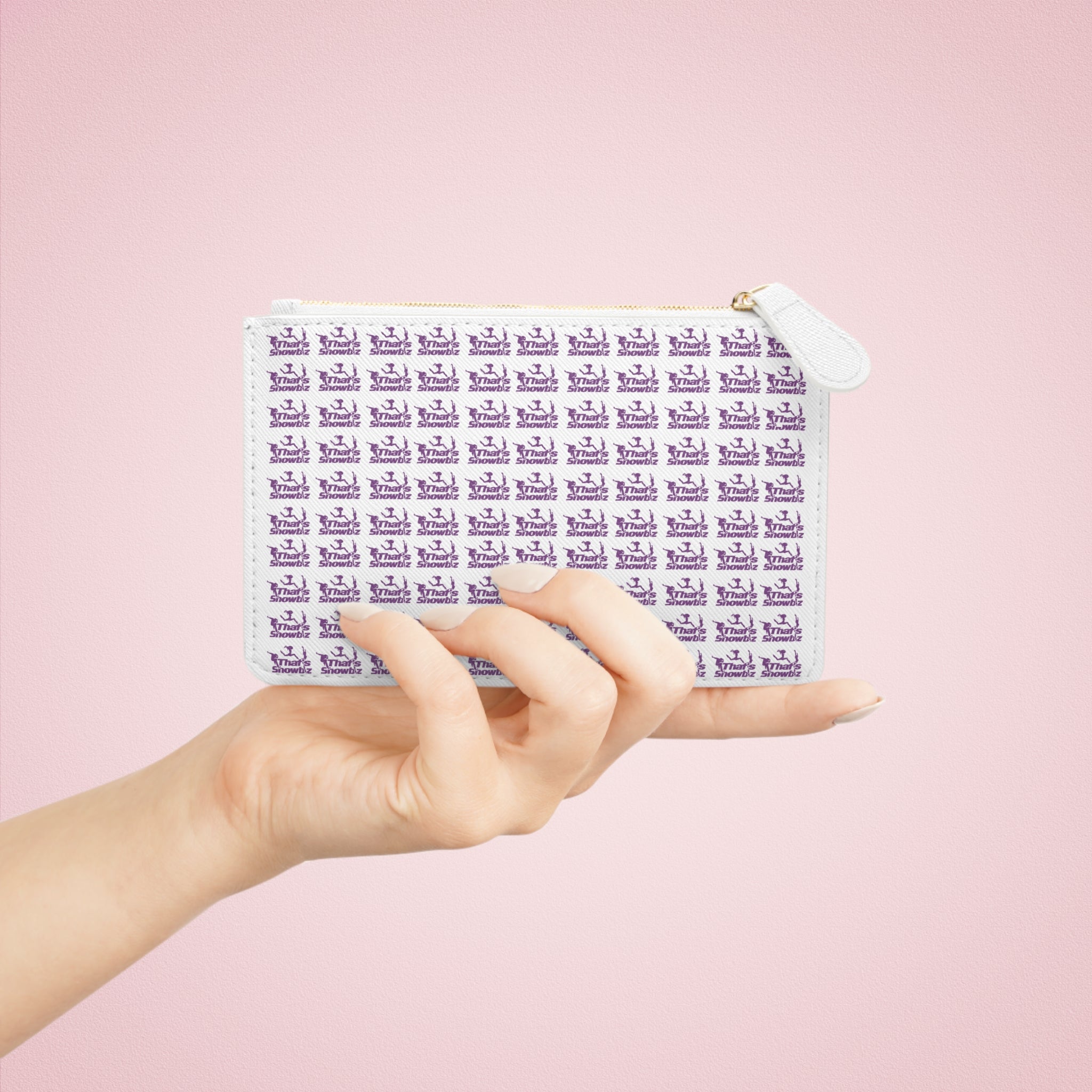 Mini Clutch Bag — Purple Script Repeat Pattern Wristlet